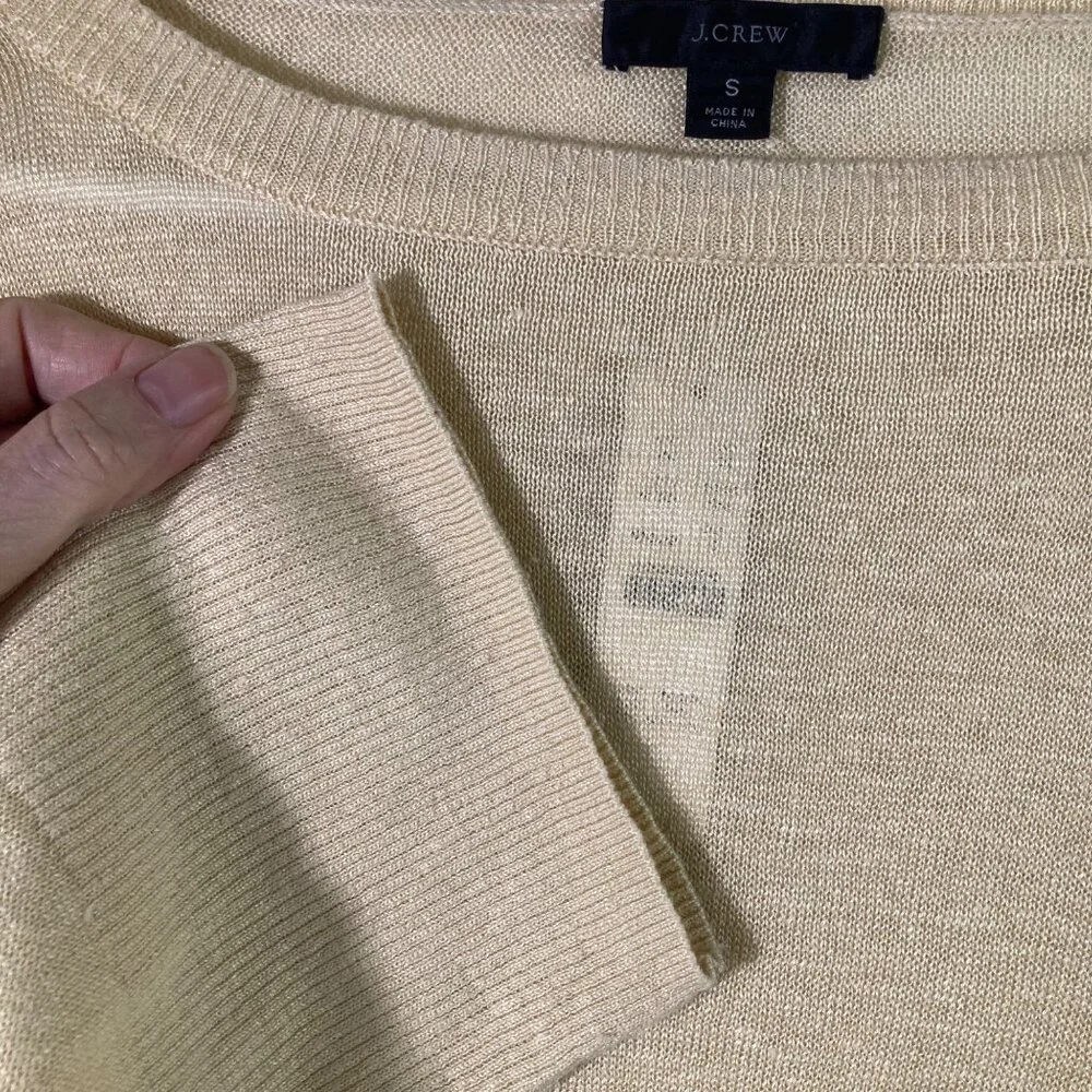 Womens‎ J Crew Linen Sweater Round Neck Pale Yellow S Oversized NWT